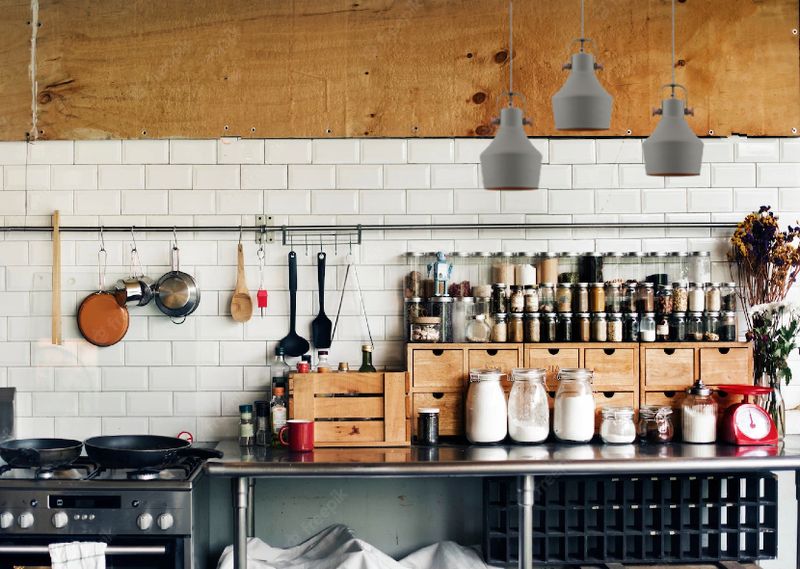 Imagem de cozinha estilo industrial com pendente de iluminação modelo Lolis