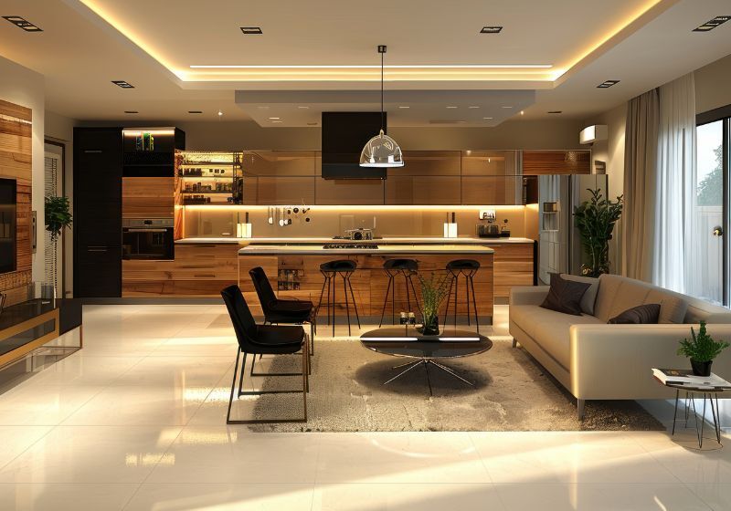 Cozinha moderna com sala de estar integrada